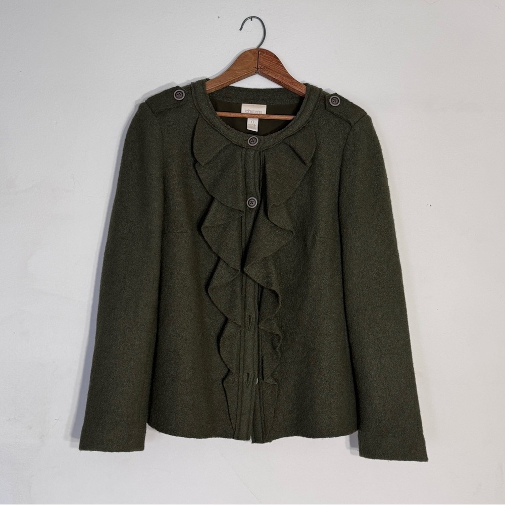 Chico's Dark Green Ruffle Front Blazer